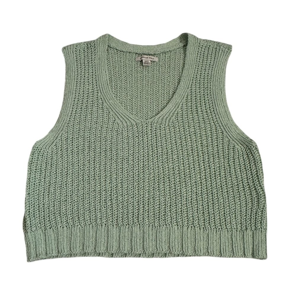 American Eagle Mint Cropped Knitted Sweater Vest
